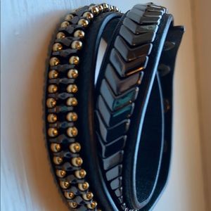 Stella & Dot black leather bracelet